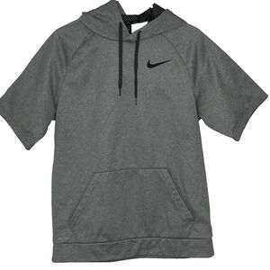 Nike Dri-Fit Short Sleeve Hooded Sweatshirt Men's M Gray Hoodie Lined